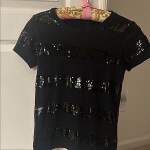 J. Crew Black Sequin Striped Short Sleeve Tee